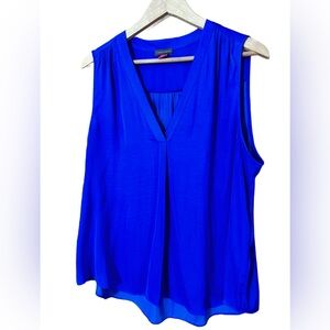 Vince Camuto Royal Blue V-Neck Rumple Satin Blouse